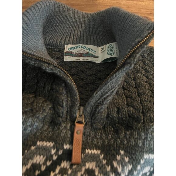 Aran Sweaters Merino Wool Men’s Half Zip Neck Fisherman Sweater, Jacquard Patter - Picture 3 of 3